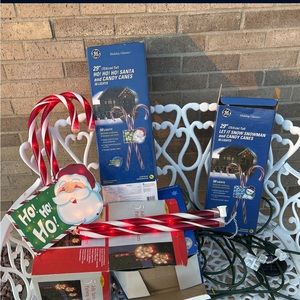 Santa & Snowman Lighted Candy Cane Sets